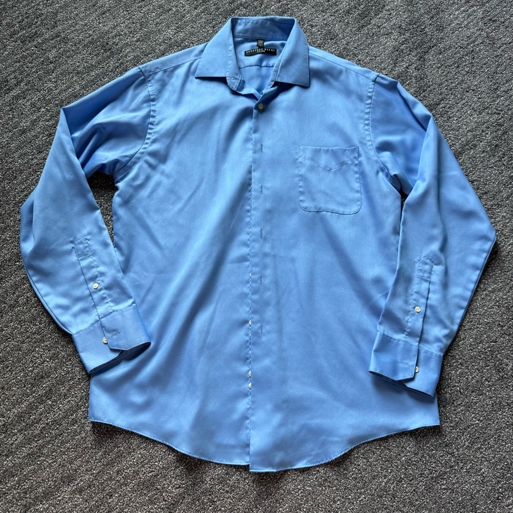 Geoffrey Beene Fitted Blue Dress Shirt Men’s Large 16 1/2 neck 34/35 sleeve